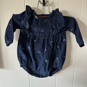 Navy Blue Baby Romper with Floral Embroidery